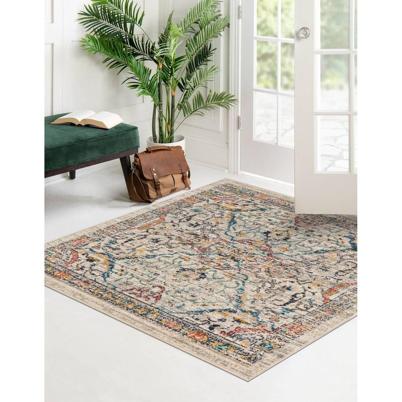 Traditional Nixa Collection Area Rug - 7'10" Square - Ivory