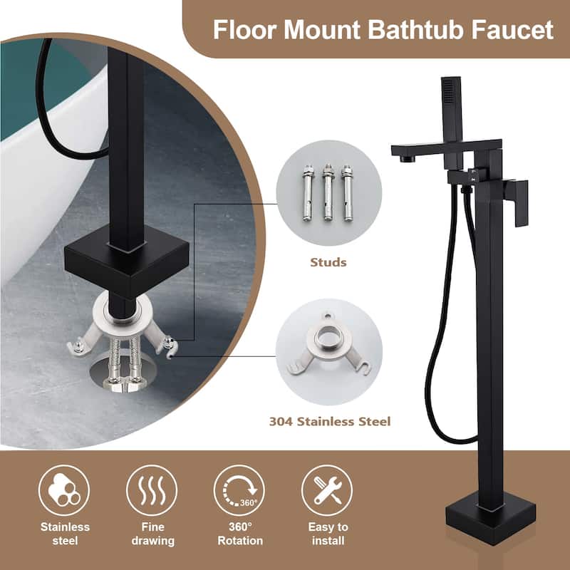 Topcraft Floor Mounted Bathtub Filler with Handheld Showerhead