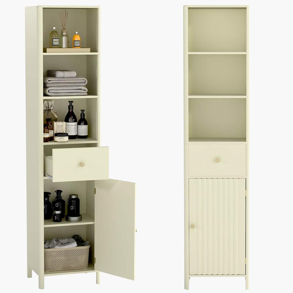 Costway 67” Tall Bathroom Cabinet with 3 Open Shelves, 1 Drawer, - See Details
