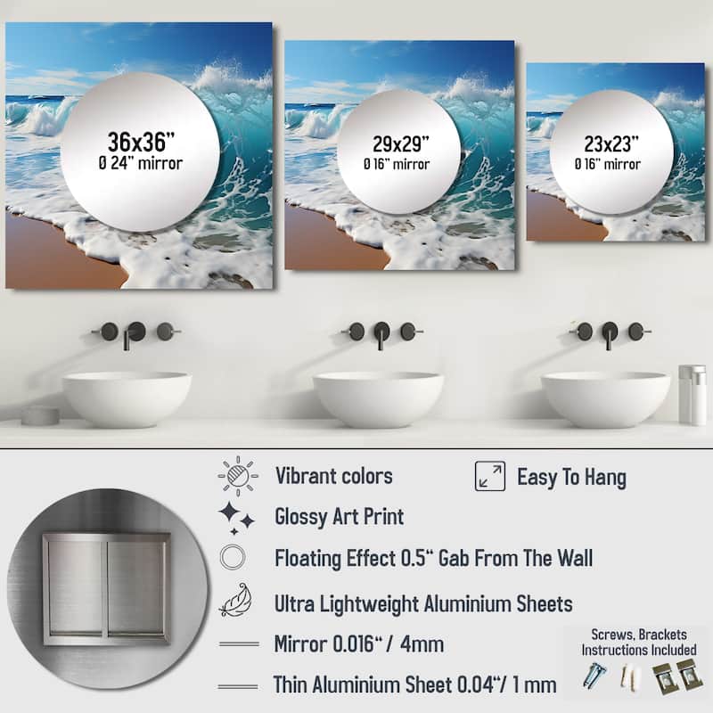 Designart "Turquoise Power Of Ocean Wave I" Modern Wall Mirror - Coastal Square Wall Mirror For Living Room
