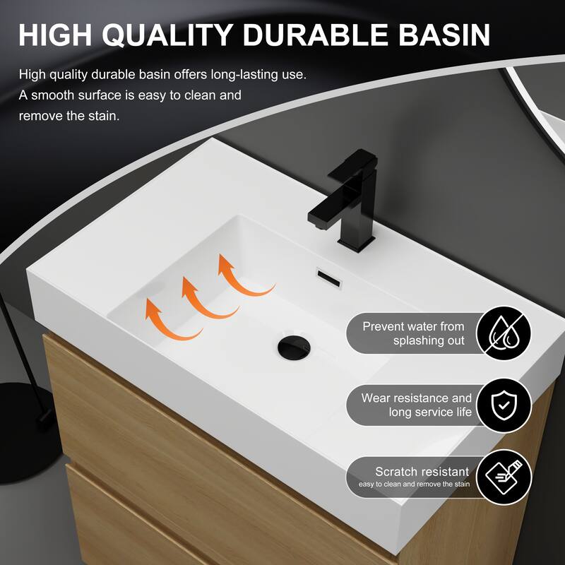 GDFStudio - Lecce Modern Freestanding Bathroom Vanity Set with Resin Sink, 2 Soft Close Drawers & Antirust Hardware