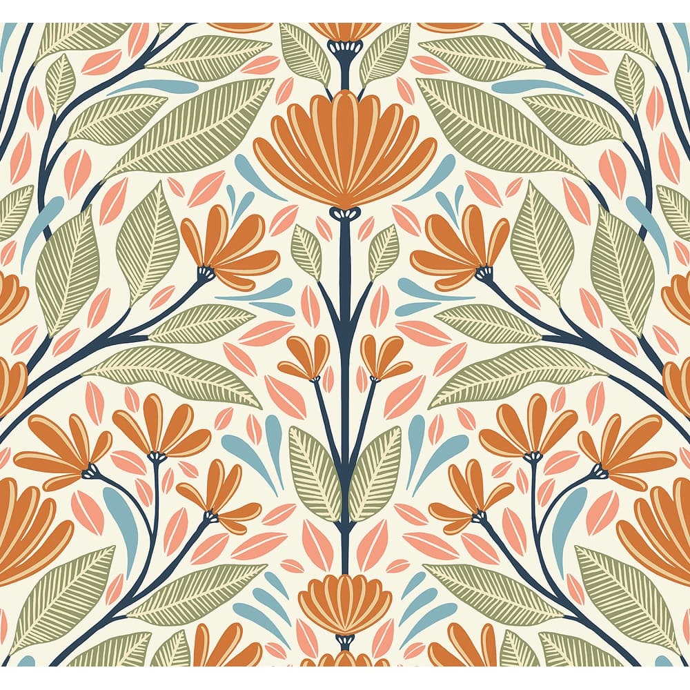 Seabrook Designs Carmela Folk Floral Unpasted Wallpaper