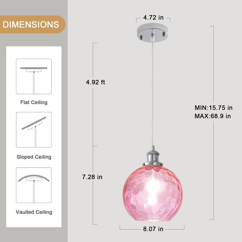 1-Light Metal Hanging Pendant Light with Glass Shade for Kitchen Island