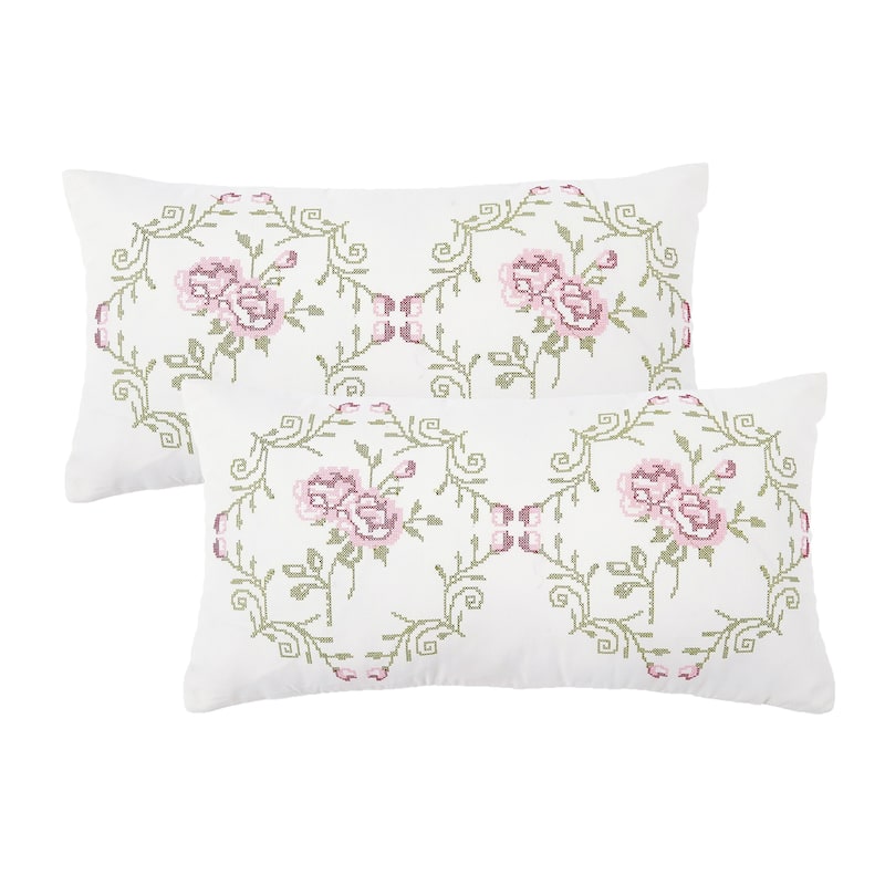 Canvas Pillow Shells with Rose Embellishments (Set of 2), NO INSERT