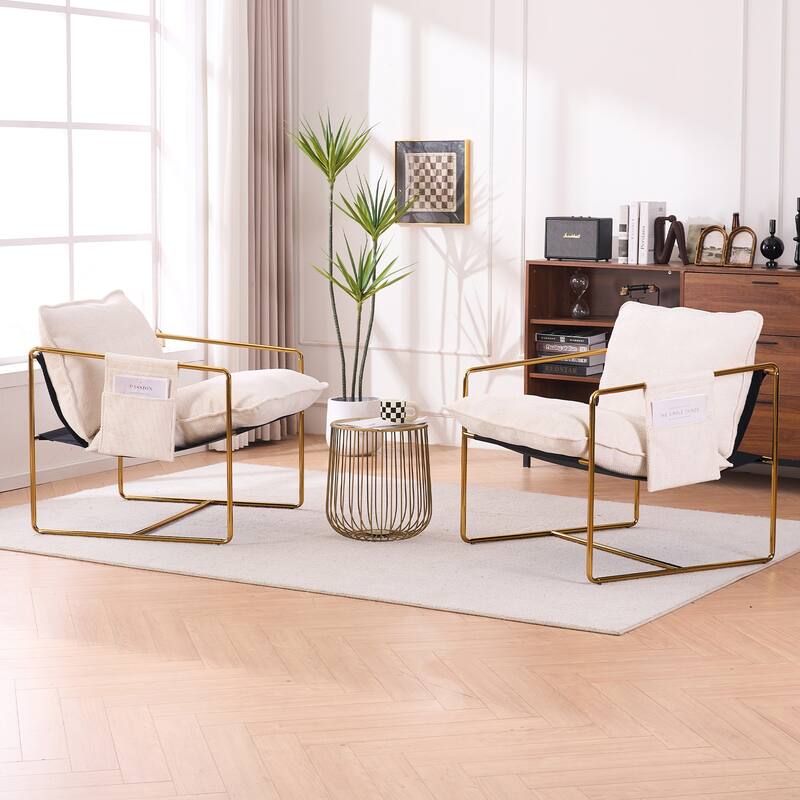 Ouyessir Set of 2 Modern Velvet Accent Chair Linen Sling ArmChair
