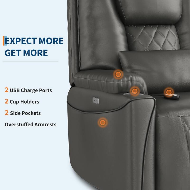 Power Lift Recliner Chair Sofa, PU Leather Reclining with Charging Ports, Cup Holders