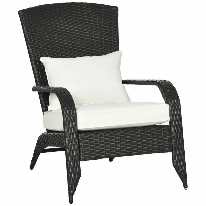 Outdoor Wicker Adirondack Chair, Patio Fire Pit Chair with Soft Cushions, Tall Curved Backrest & Armrests