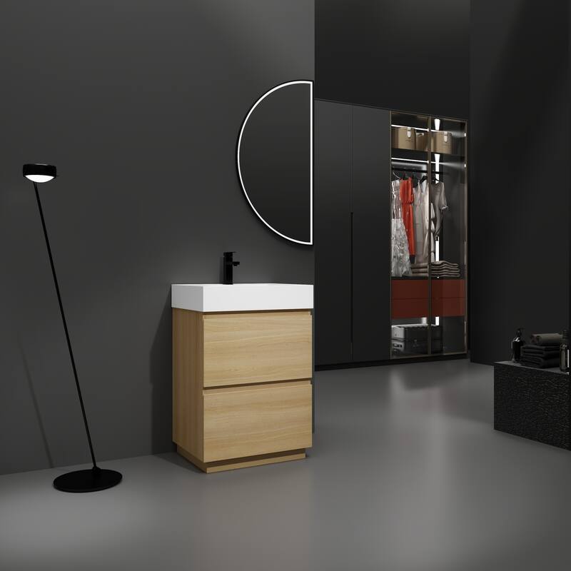 GDFStudio - Lecce Modern Freestanding Bathroom Vanity Set with Resin Sink, 2 Soft Close Drawers & Antirust Hardware