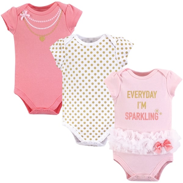 slide 1 of 1, Little Treasure Baby Girl Cotton Bodysuits 3pk, Sparkling 12-18 Months - Sparkling