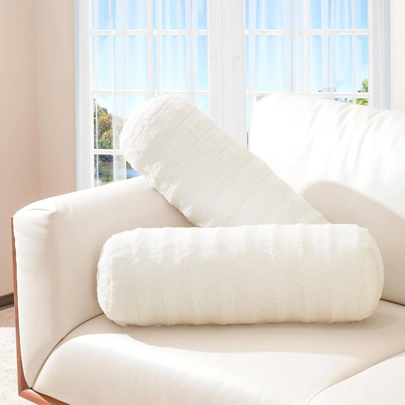 Cheer Collection 8" x 24" Set of 2 Decorative Roll Bolster Pillows - White