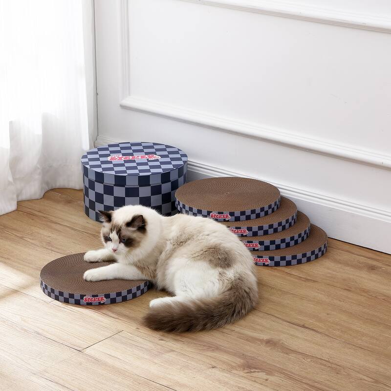 Kate 12" Cardboard Reversible Cat Scratcher Pad in Box with Catnip, (5-Pack)