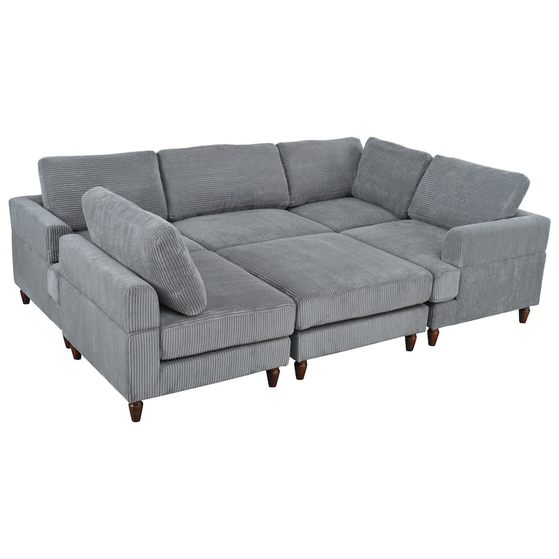Corduroy Modular Sectional Sofa, L Shaped Corner Sectional Lounge Couches, wMovable Ottoman Sectional Sleeper Sofa Couch