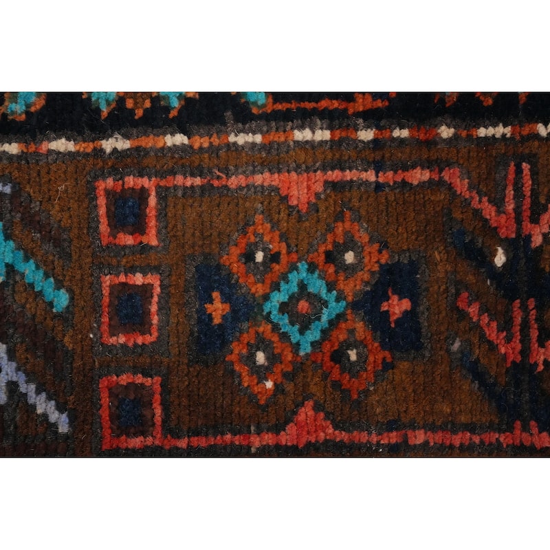 Hand Knotted Oriental 100% Wool Carpet Traditional Geometric Oranges & Rust Heriz Runner Rug - 9' 11'' X 3' 5''