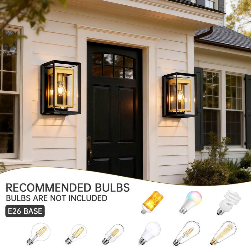 1-Light Black Gold Two-tone Metal Outdoor Wall Sconce