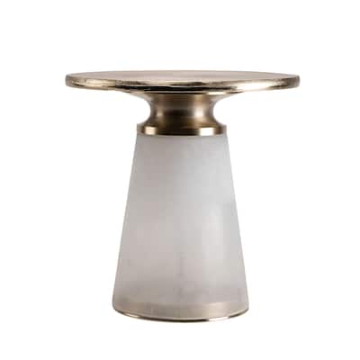 18" Frost White and Brown Nebular Round Side Table