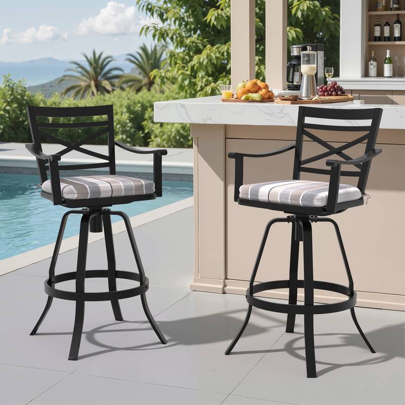 All-Weather Patio Outdoor Indoor Aluminum Swivel Bar Stools with Sunbrella Cushion