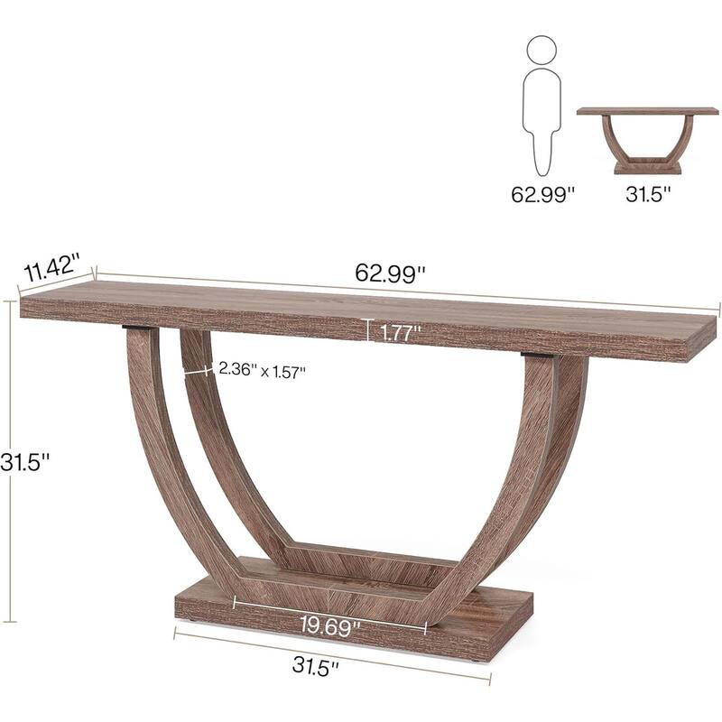 63 Inches Skinny Console Table with Geometric Base for Living Room Foyer