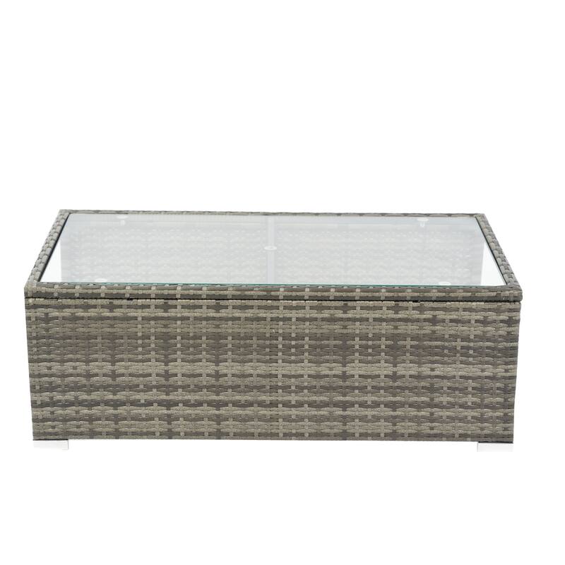 8 Pcs Patio L-Shaped Sectional Sofa Set, Outdoor Wicker Rattan Furniture Set with One Storage Box Under Seat and Coffee Table