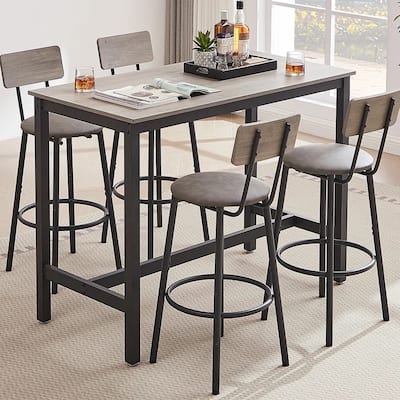 5-Piece Bar Table Set, Counter Height Table with 4 Bar Chairs, Pub Table Set