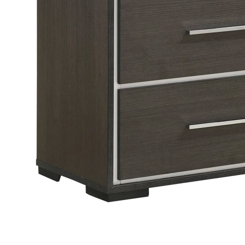 Hez 2pc Dresser and Mirror Set, 6 Drawers, Silver Trim, Modern Dark Brown