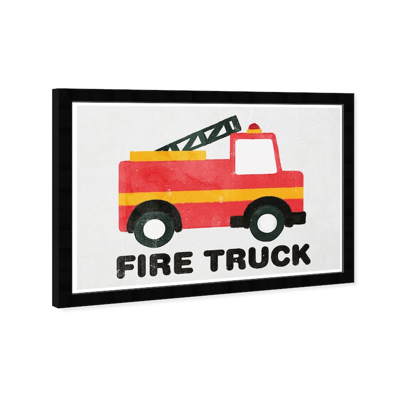 Wynwood Studio 'Firetruck Round' Transportation Red Wall Art Framed Print