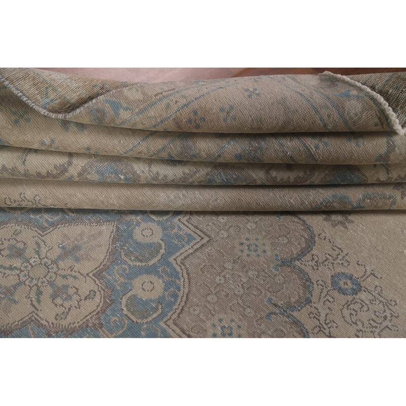 Hand Knotted Oriental 100% Wool Carpet Traditional Medallion Beige & Ivories Tabriz Area Rug - 12' 10'' X 9' 6''