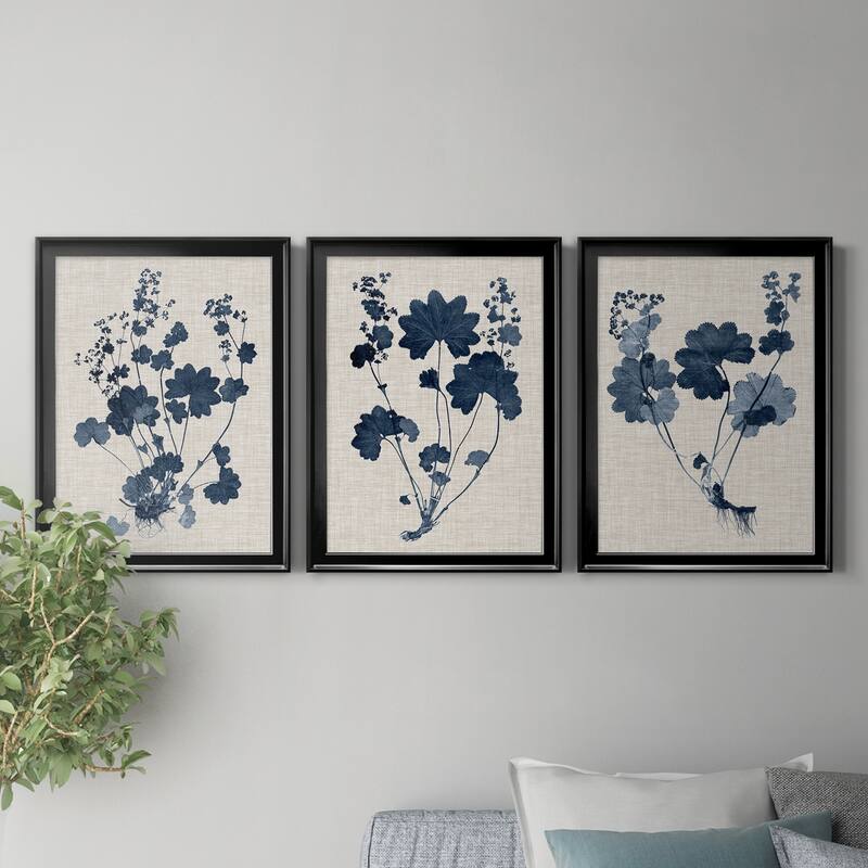 Navy & Linen Leaves II Premium Framed Canvas - Ready to Hang - Multi-Color