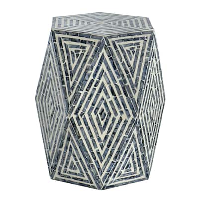 Hexagon Pedestal Capiz Inlay Accent Stool - 18" - Black and White