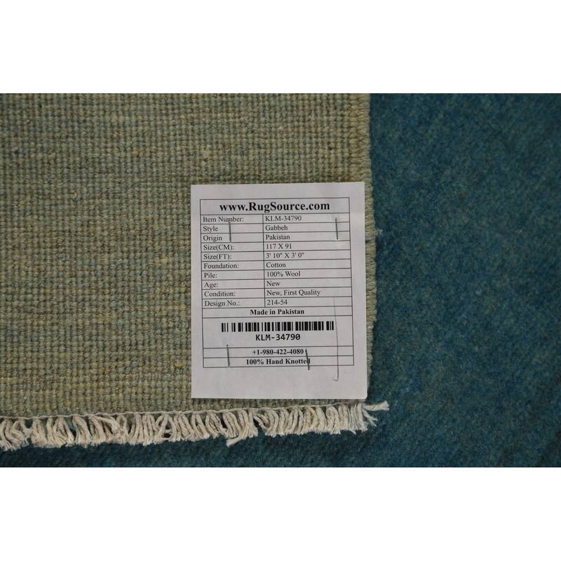 Blue Modern Gabbeh Oriental Rug Handmade Foyer Wool Carpet - 3'0" x 3'10"