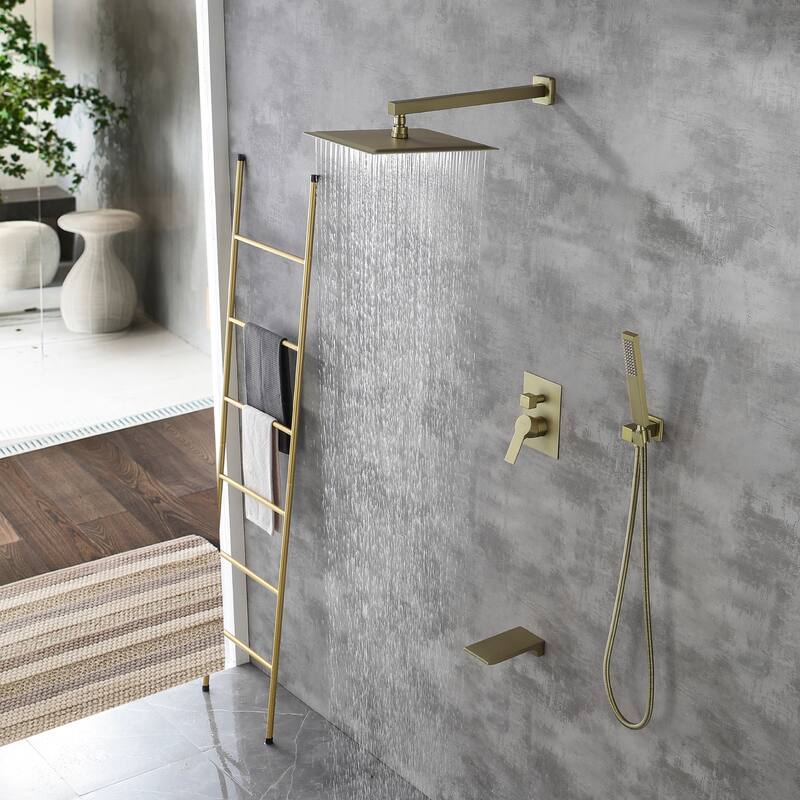Clihome 12" Wall Mount 1-Handle 1-Spray Tub and Shower Faucet