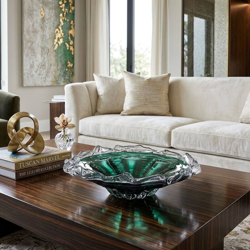 Aria Home Cascade Petal Platter Scalloped Edge Glass Decorative Bowl