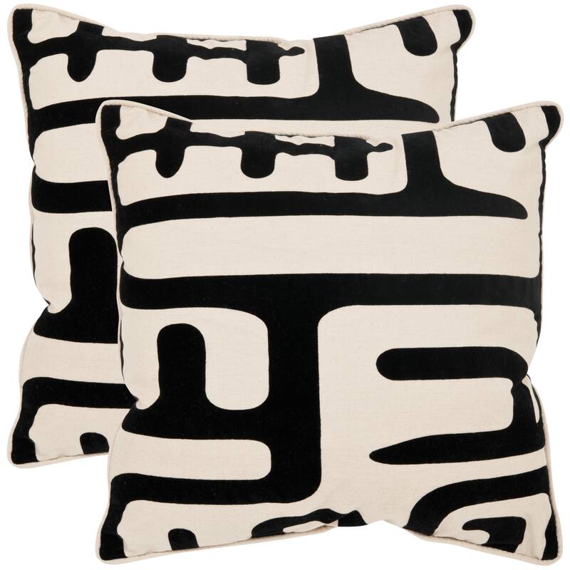 SAFAVIEH Jaeda 22-inch Ivory/ Black Decorative Pillow (Set of 2)