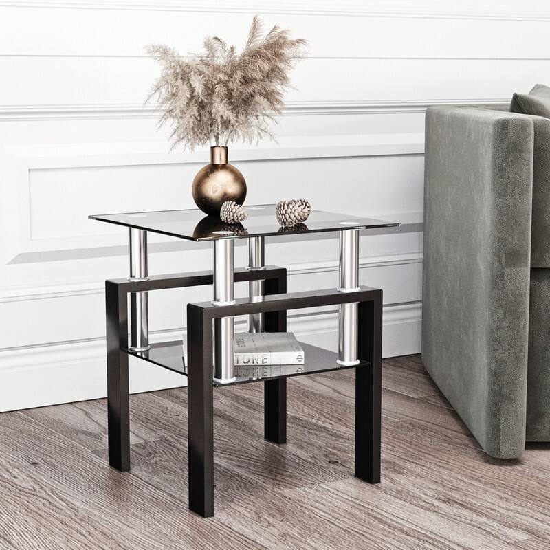 1-Piece or 2-Piece Tempered Glass End Table