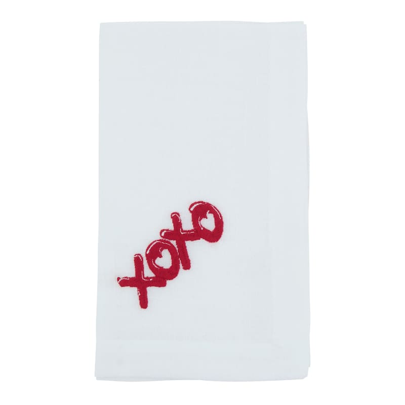 Embroidered XOXO Cotton-Look Napkins (Set of 4) - Handwritten Love Motif for Romantic Tables, 20"x20" - Set of 4