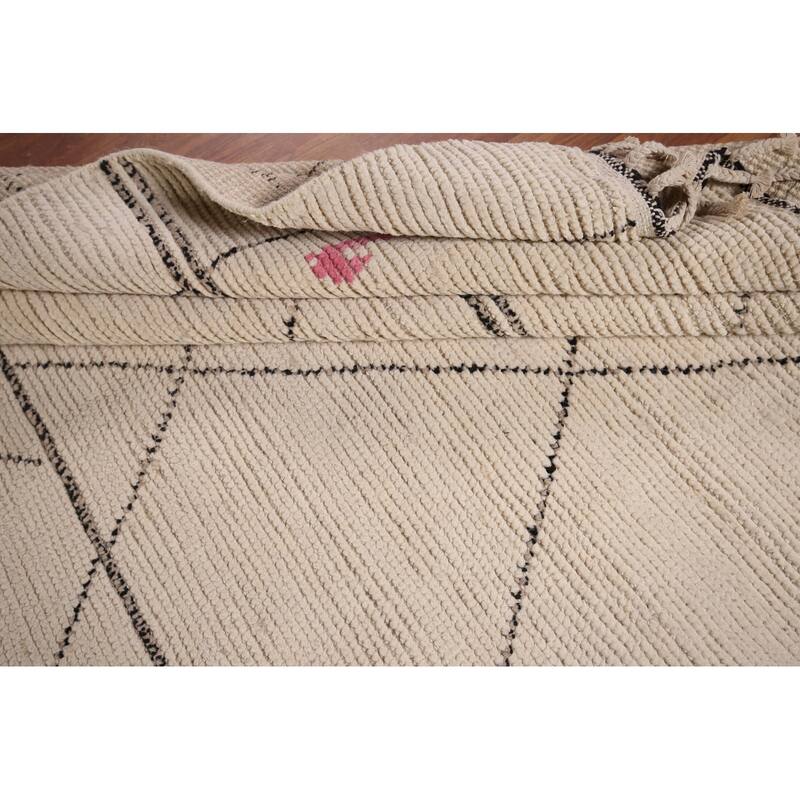 Earth Tone Moroccan Oriental Area Rug Hand-Knotted Beige Wool Carpet - 6'1" x 12'6"