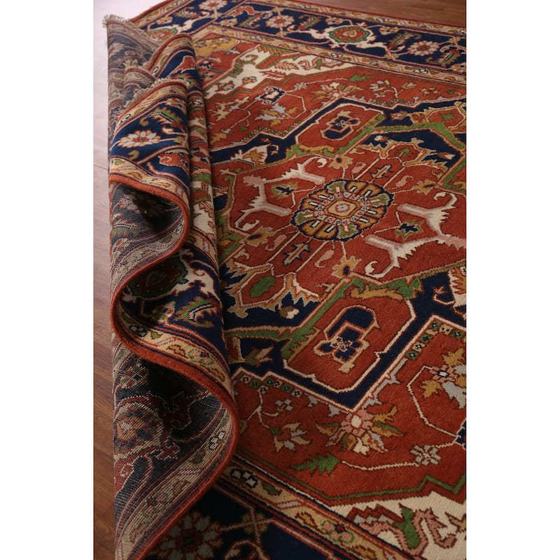 Medallion Heriz Serapi Indian Area Rug Hand-Knotted Wool Carpet - 9'0" x 12'1"