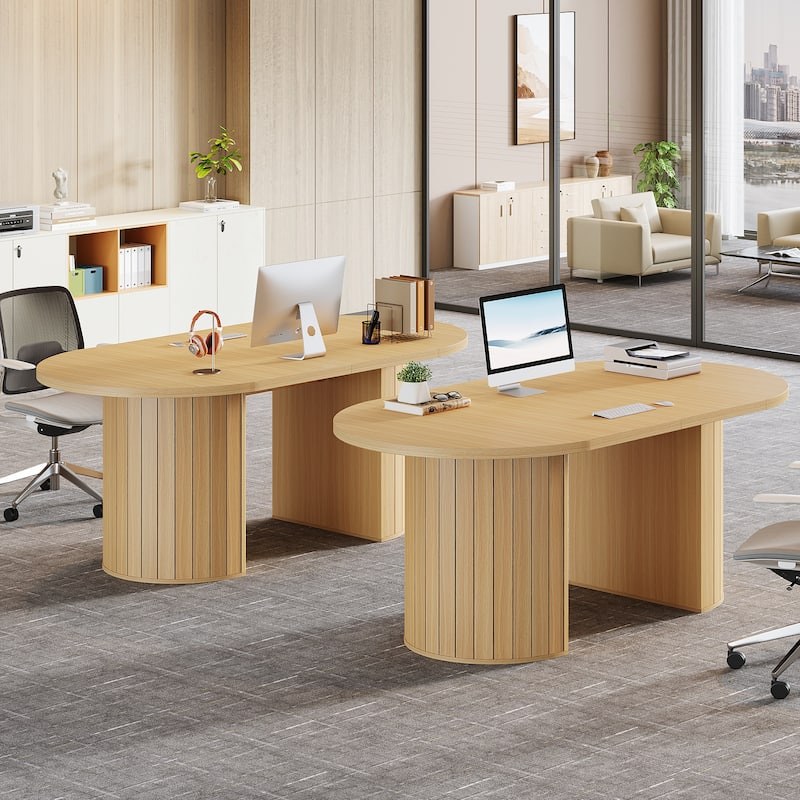 63-Inch Executive Desk, Modern Computer Table for Home Office, Oak