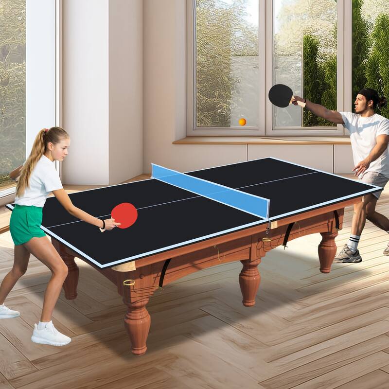 8ft Black Mid-Size Ping Pong Conversion Top Foldable & Portable Table Tennis Table Top for Indoor Games