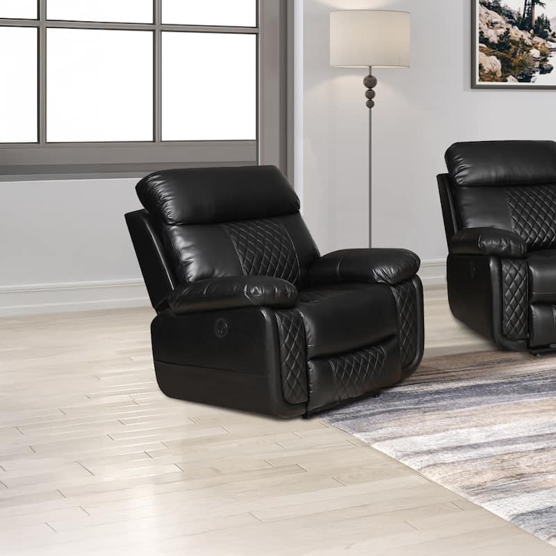 Contemporary Plush Faux Leather Upholstered Living Room Reclining Chair - Black