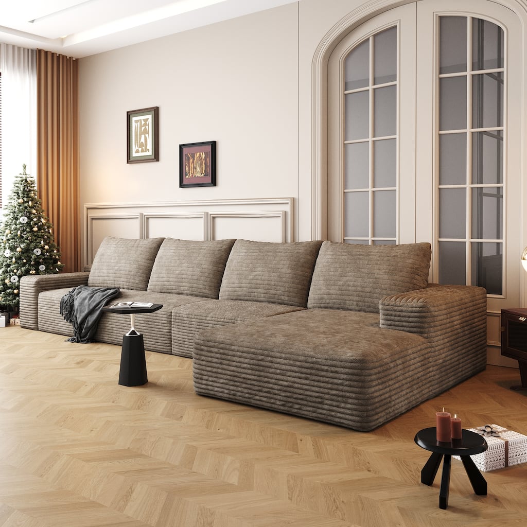 Modular Sectiona Sofa with L Shape Chaise Lounge, Oversized Corduroy Upholstered Boneless Couch, Full-Compressed Deep Seat Sofa