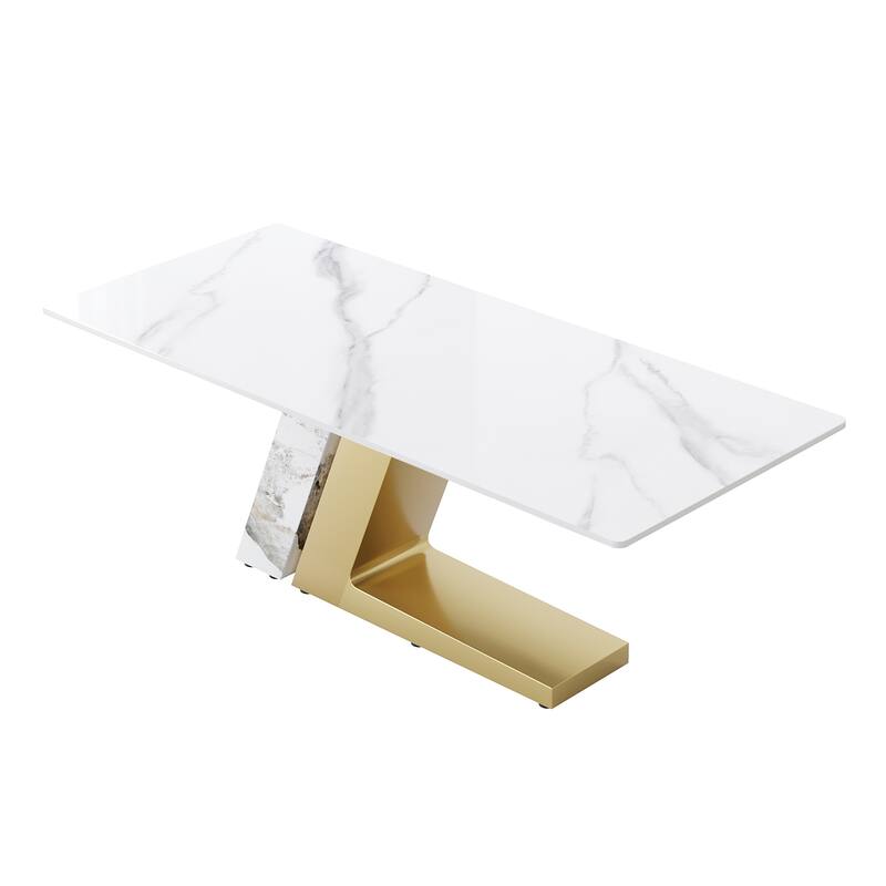 Modern Slate Kitchen Dining Table with White Rectangle Sintered Stone Top and Metal Legs -- 63''/71''/79''