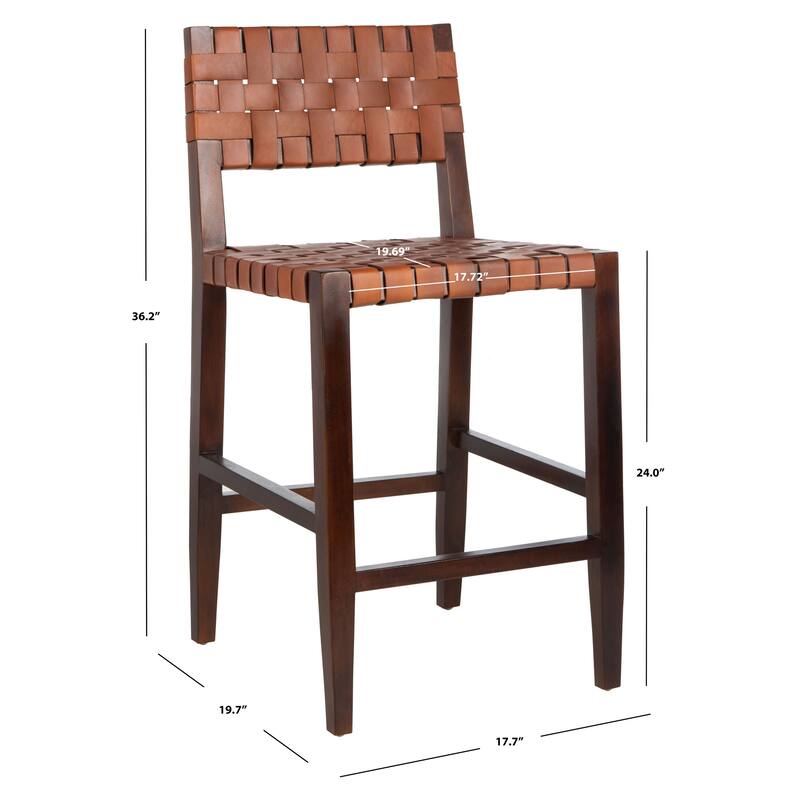 SAFAVIEH Zadie -24 Inch Woven Leather Counter Stool / Walnut - 18"W x 20"D x 36" H - 18Wx20Dx36H