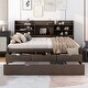preview thumbnail 3 of 12, Full Captain Bed with Built-in Bookshelves, 3-Storage Drawers and Trundle, Antique Grey
