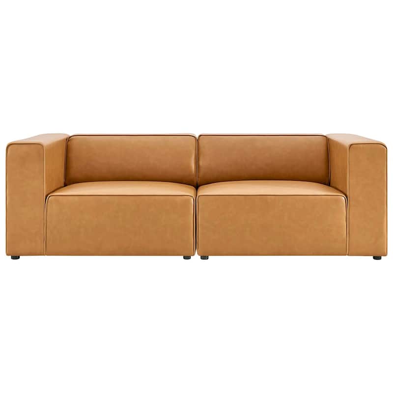 Mingle Vegan Leather 2-Piece Sectional Sofa Loveseat - Tan