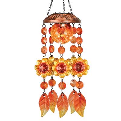 Solar Powered Faux-Crystal Sunflower and Bead Garden Mobile - 5.12 x 22 x 5.12