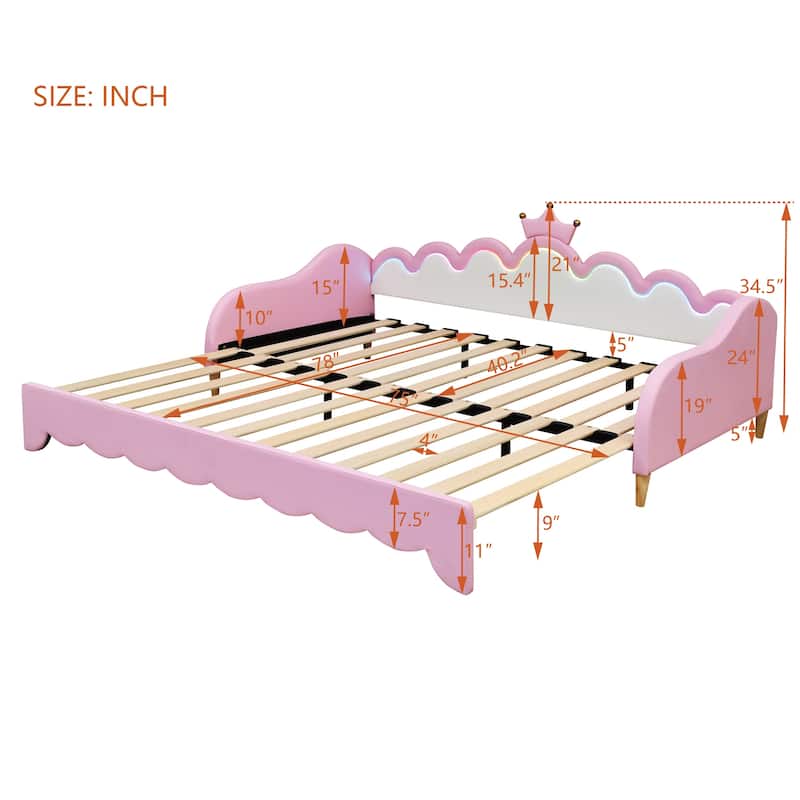 Twin Size Upholstered Daybed with LED Lights