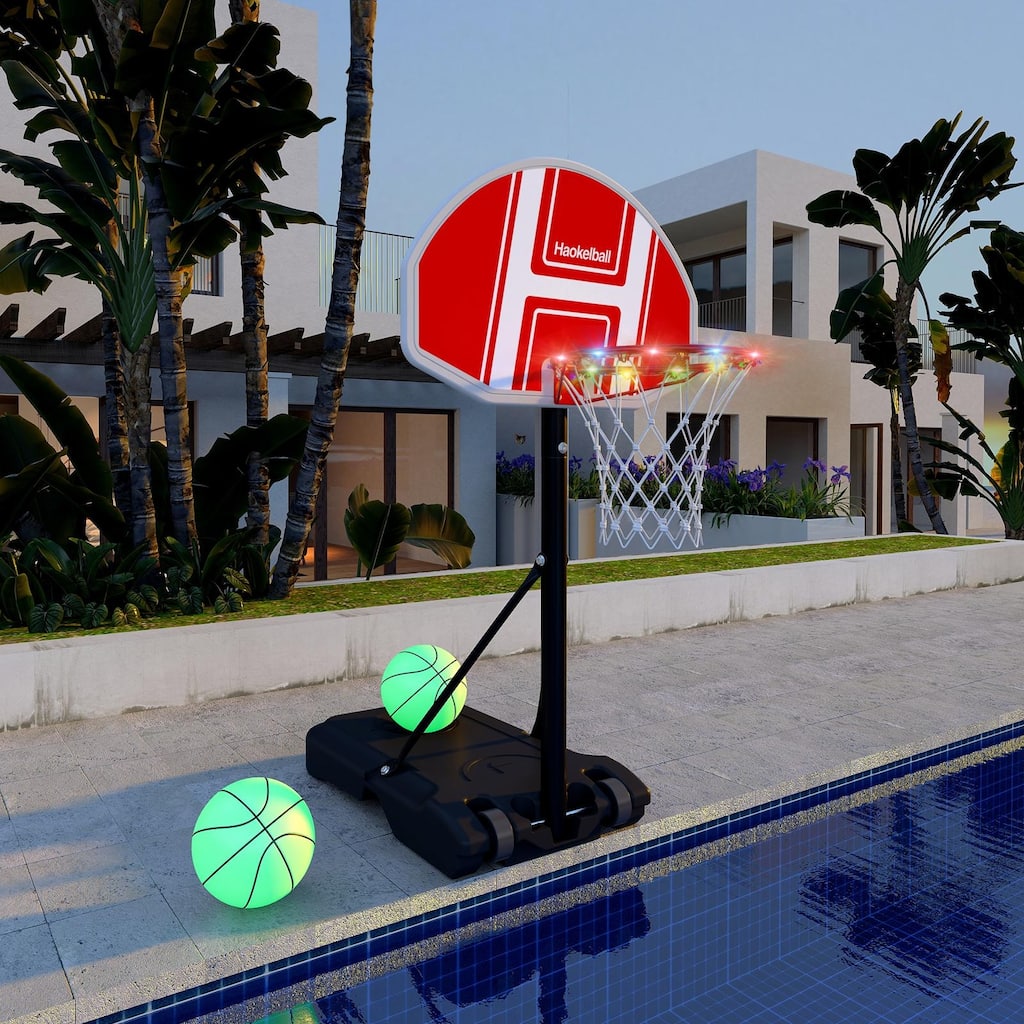 Adjustable Poolside Basketball Hoop with Light 45''-59'' Includes 2 Balls and Pump