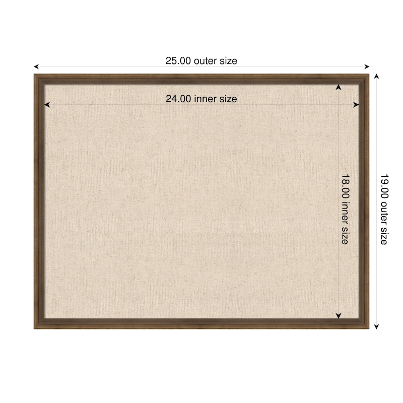 Amanti Art Framed Fabric Pinboard Natural Linen Printed Bulletin Board - Board Size 24 x 18 - Lucie Light Bronze
