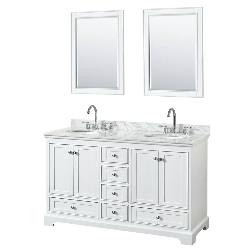 Wyndham Collection Deborah 60" Free Standing Double Vanity Set with - White / White Carrara Marble Top / Polished Chrome - Painted