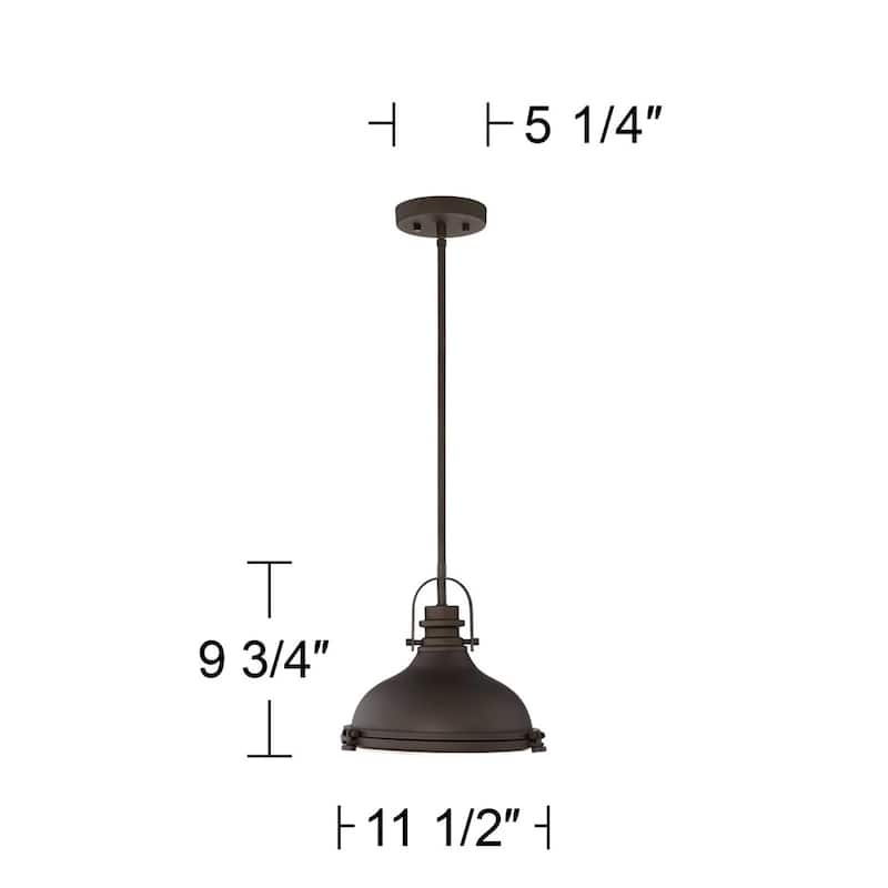 Bronze Mini Pendant 11 1/2" Wide Industrial Ribbed Glass - 11" x 9"